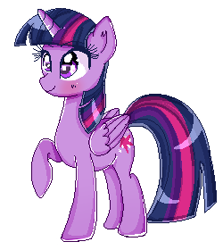 Size: 250x280 | Tagged: safe, artist:vixelzf, imported from derpibooru, twilight sparkle, alicorn, pony, female, mare, pixel art, raised hoof, smiling, solo, twilight sparkle (alicorn)