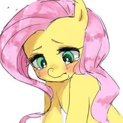 Size: 600x600 | Tagged: safe, artist:y0wai, imported from derpibooru, fluttershy, crying, female, looking down, sad, simple background, solo, white background, wingless