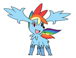 Size: 2088x1592 | Tagged: artist needed, source needed, safe, imported from derpibooru, rainbow dash, shaymin, female, pokefied, pokémon, simple background, sky forme, solo, species swap, white background