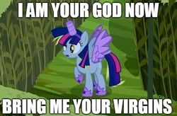 Size: 494x324 | Tagged: safe, imported from derpibooru, derpy hooves, pegasus, pony, scare master, alicorn costume, bring me your virgins, clothes, costume, fake horn, fake wings, female, i am your god now bring me your virgins, image macro, mare, meme, nightmare night costume, toilet paper roll, toilet paper roll horn, twilight muffins, wig