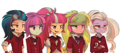Size: 2049x890 | Tagged: safe, artist:jankrys00, imported from derpibooru, indigo zap, lemon zest, sour sweet, sugarcoat, sunny flare, equestria girls, friendship games, clothes, freckles, glasses, goggles, shadow five
