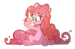 Size: 1280x829 | Tagged: safe, artist:gouviac, imported from derpibooru, pinkie pie, blush sticker, blushing, female, simple background, solo, underhoof, white background