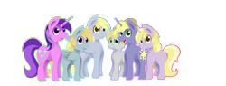 Size: 1800x685 | Tagged: safe, artist:flashbrush, imported from derpibooru, amethyst star, chirpy hooves, derpy hooves, dinky hooves, dipsy hooves, ponet, sparkler, pegasus, pony, equestria's best family, family, female, mare, ponetderp, shipping, smiling