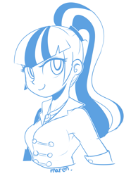 Size: 1111x1492 | Tagged: safe, artist:maren, imported from derpibooru, sonata dusk, equestria girls, female, looking at you, monochrome, portrait, smiling, solo