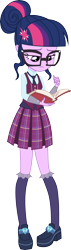 Size: 1813x6359 | Tagged: safe, artist:lunarina, imported from derpibooru, sci-twi, twilight sparkle, equestria girls, friendship games, adorkable, book, clothes, crystal prep academy, crystal prep academy uniform, crystal prep shadowbolts, cute, dork, female, frilly socks, glasses, looking down, necktie, pleated skirt, reading, school uniform, simple background, skirt, socks, solo, transparent background, vector