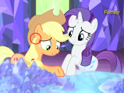 Size: 908x680 | Tagged: safe, imported from derpibooru, screencap, applejack, rarity, made in manehattan, animation error, cutie map, discovery family, discovery family logo