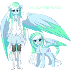 Size: 1024x1027 | Tagged: safe, artist:pastelmistress, deleted from derpibooru, imported from derpibooru, oc, oc only, oc:amaranthine sky, anthro, clothes, self ponidox, skirt