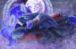 Size: 1280x828 | Tagged: safe, artist:abbystarling, imported from derpibooru, princess luna, bat pony, pony, bat ponified, blood, female, lunabat, race swap, solo