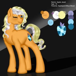 Size: 894x894 | Tagged: safe, artist:nightmarederpy, imported from derpibooru, oc, oc only, oc:apple jewel, offspring, one eye closed, parent:applejack, parent:prince blueblood, parents:bluejack, reference sheet, shadow, wink