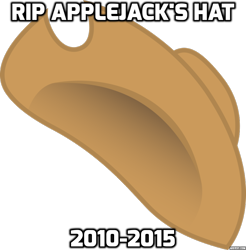 Size: 886x901 | Tagged: safe, imported from derpibooru, made in manehattan, applejack's hat, applejack's hat's death, caption, cowboy hat, hat, rest in peace, simple background, stetson, transparent background