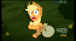Size: 777x416 | Tagged: safe, imported from derpibooru, screencap, applejack, made in manehattan, applejack's damaged hat, faic, out of context