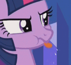 Size: 300x275 | Tagged: safe, imported from derpibooru, screencap, twilight sparkle, alicorn, made in manehattan, :p, :t, animated, female, frown, glare, grumpy, grumpy twilight, raspberry, solo, tongue out, twilight sparkle (alicorn)