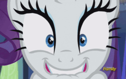 Size: 800x502 | Tagged: safe, imported from derpibooru, screencap, rarity, made in manehattan, animated, excited, faic, female, lip bite, looking at you, vibrating, wide eyes