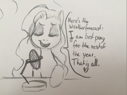 Size: 1280x960 | Tagged: safe, artist:whale, imported from derpibooru, oc, oc only, oc:snowborn, explicit source, microphone, monochrome, sketch, solo, traditional art