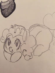 Size: 1280x1706 | Tagged: safe, artist:whale, imported from derpibooru, gummy, pinkie pie, explicit source, female, monochrome, sketch, solo, traditional art