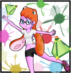 Size: 1047x1088 | Tagged: safe, artist:ohohokapi, imported from derpibooru, diamond tiara, equestria girls, belly button, clothes, midriff, shoes, short shirt, sneakers, solo, splat bomb, splatoon