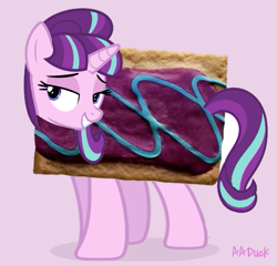 Size: 511x491 | Tagged: safe, artist:ananonymousduck, imported from derpibooru, starlight glimmer, pony, unicorn, female, food, grin, nyan cat, poptart, pun, smiling, solo, wat