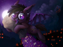 Size: 2048x1536 | Tagged: safe, artist:ibsn, imported from derpibooru, oc, oc only, bat pony, pony, candy, nightmare night, solo