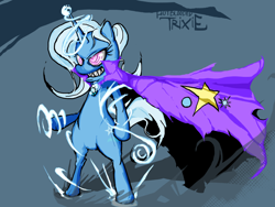 Size: 1440x1080 | Tagged: safe, artist:darktamashi, imported from derpibooru, trixie, pony, bipedal, female, magic, sharp teeth, solo, style emulation