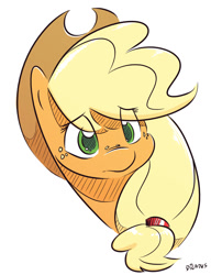 Size: 1024x1336 | Tagged: safe, artist:dilarus, deleted from derpibooru, imported from derpibooru, applejack, earth pony, pony, cowboy hat, female, freckles, hat, mare, portrait, simple background, solo, stetson, white background