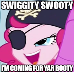 Size: 296x289 | Tagged: safe, edit, edited screencap, imported from derpibooru, screencap, pinkie pie, equestria girls, friendship games, eyepatch, female, image macro, meme, pinkie pirate, pirate, pirate pinkie pie, solo, swiggity swooty