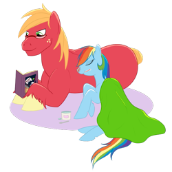 Size: 657x658 | Tagged: safe, artist:karmadash, imported from derpibooru, big macintosh, rainbow dash, earth pony, pony, blanket, ice cream, male, rainbowmac, reading, shipping, sick, spoon, stallion, straight, thermometer