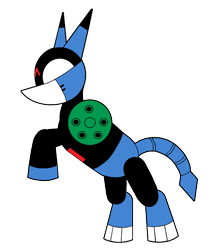 Size: 736x850 | Tagged: safe, artist:combatkaiser, imported from derpibooru, cyborg, cyborg kuro-chan, mii-kun, minigun, ponified, simple background, solo, transparent background