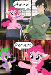Size: 598x872 | Tagged: safe, imported from derpibooru, pinkie pie, spike, anime, chii, chobits, moustache, pervert, shoujo