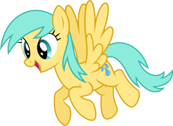 Size: 4455x3245 | Tagged: safe, artist:chainchomp2, imported from derpibooru, sunshower raindrops, pegasus, pony, background pony, female, flying, full body, high res, hooves, mare, open mouth, open smile, simple background, smiling, solo, spread wings, transparent background, vector, wings