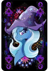 Size: 1328x1920 | Tagged: safe, artist:rariedash, imported from derpibooru, part of a set, trixie, pony, unicorn, female, looking at you, mare, playing card, portrait, queen, queen of spades, solo
