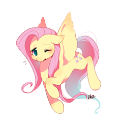 Size: 824x880 | Tagged: safe, artist:missaka, imported from derpibooru, fluttershy, blushing, female, nervous, one eye closed, plewds, raised hoof, simple background, solo, sweat, transparent background
