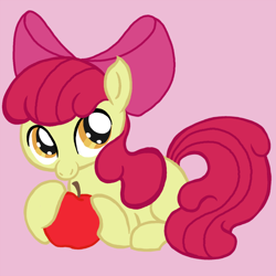 Size: 700x700 | Tagged: safe, artist:petit-squeak, imported from derpibooru, apple bloom, apple, female, solo