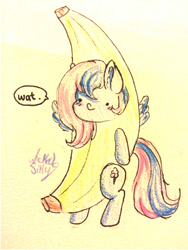 Size: 540x720 | Tagged: safe, artist:wickedsilly, imported from derpibooru, oc, oc only, oc:fairy floss, banana, banana suit, solo, wat