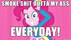 Size: 610x343 | Tagged: safe, imported from derpibooru, pinkie pie, equestria girls, image macro, implied scat, meme, smoke weed erryday, smoke weed everyday