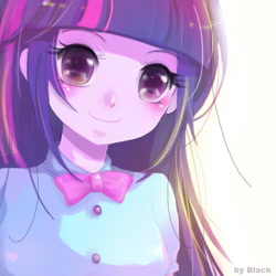 Size: 500x500 | Tagged: safe, artist:blackywolfer, imported from derpibooru, twilight sparkle, equestria girls, blushing, bust, cute, female, looking at you, manga, pixiv, simple background, solo, style emulation, twiabetes, white background