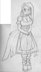 Size: 672x1188 | Tagged: safe, artist:mane-shaker, imported from derpibooru, pinkie pie, anthro, boots, breasts, busty pinkie pie, clothes, corset, female, looking at you, monochrome, pinkamena diane pie, sketch, skirt, solo, traditional art
