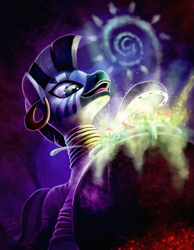 Size: 697x900 | Tagged: safe, artist:tsitra360, imported from derpibooru, zecora, zebra, cauldron, earring, epic, female, horseshoes, piercing, signature, solo, underhoof