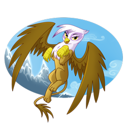 Size: 1000x1000 | Tagged: safe, artist:madmax, imported from derpibooru, gilda, griffon, female, flying, looking at you, simple background, solo, transparent background