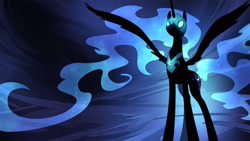 Size: 1920x1080 | Tagged: safe, artist:genjilim, imported from derpibooru, nightmare moon, alicorn, pony, female, glowing eyes, solo, spread wings, wallpaper, wings