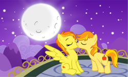 Size: 1149x696 | Tagged: safe, artist:aquasparkles, imported from derpibooru, braeburn, spitfire, earth pony, pegasus, pony, alternate hairstyle, duo, female, kiss on the lips, kissing, male, shipping, show accurate, spitburn, straight, wingboner