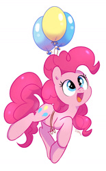 Size: 939x1515 | Tagged: dead source, safe, artist:imalou, imported from derpibooru, pinkie pie, earth pony, pony, balloon, cute, diapinkes, female, mare, open mouth, simple background, solo, then watch her balloons lift her up to the sky, white background