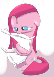 Size: 998x1412 | Tagged: safe, artist:dambitail, imported from derpibooru, pinkie pie, earth pony, pony, cute, cuteamena, female, floppy ears, mare, pillow, pinkamena diane pie, solo