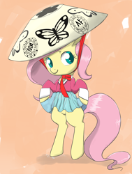 Size: 1888x2500 | Tagged: safe, artist:dambitail, imported from derpibooru, fluttershy, pony, bipedal, clothes, female, hat, skirt, solo