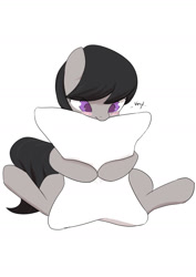 Size: 1000x1414 | Tagged: safe, artist:dambitail, imported from derpibooru, octavia melody, blushing, female, implied lesbian, pillow, solo