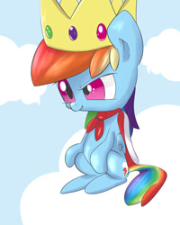 Size: 1400x1750 | Tagged: safe, artist:dambitail, imported from derpibooru, rainbow dash, cloud, cloudy, crown, cute, dashabetes, female, solo