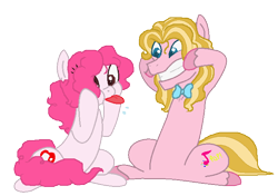 Size: 690x486 | Tagged: safe, artist:asliceoflife, imported from derpibooru, oc, oc only, oc:marshmellow, oc:pop rocks, brother and sister, offspring, parent:pinkie pie, parent:prince blueblood, parents:bluepie, raspberry, silly, tongue out