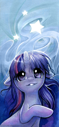 Size: 400x855 | Tagged: safe, artist:miszasta, imported from derpibooru, twilight sparkle, female, floppy ears, magic, solo, stars