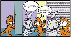 Size: 3296x1712 | Tagged: safe, artist:helsaabi, imported from derpibooru, opalescence, comic, eating, garfield