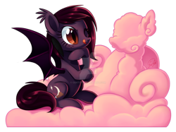 Size: 3000x2240 | Tagged: safe, artist:centchi, imported from derpibooru, oc, oc only, oc:dusky skies, bat pony, pony, cloud, simple background, solo, transparent background