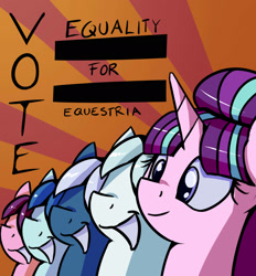 Size: 1702x1837 | Tagged: safe, artist:impcjcaesar, imported from derpibooru, double diamond, night glider, party favor, starlight glimmer, sugar belle, the cutie map, communism, election, equal four, equality, equalized, propaganda, stalin glimmer